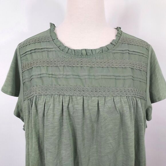 Ella Moss Shirt Top Size XXL Flowy Stretch Lace Trim Cap Sleeve Green Keyhole - Picture 4 of 13
